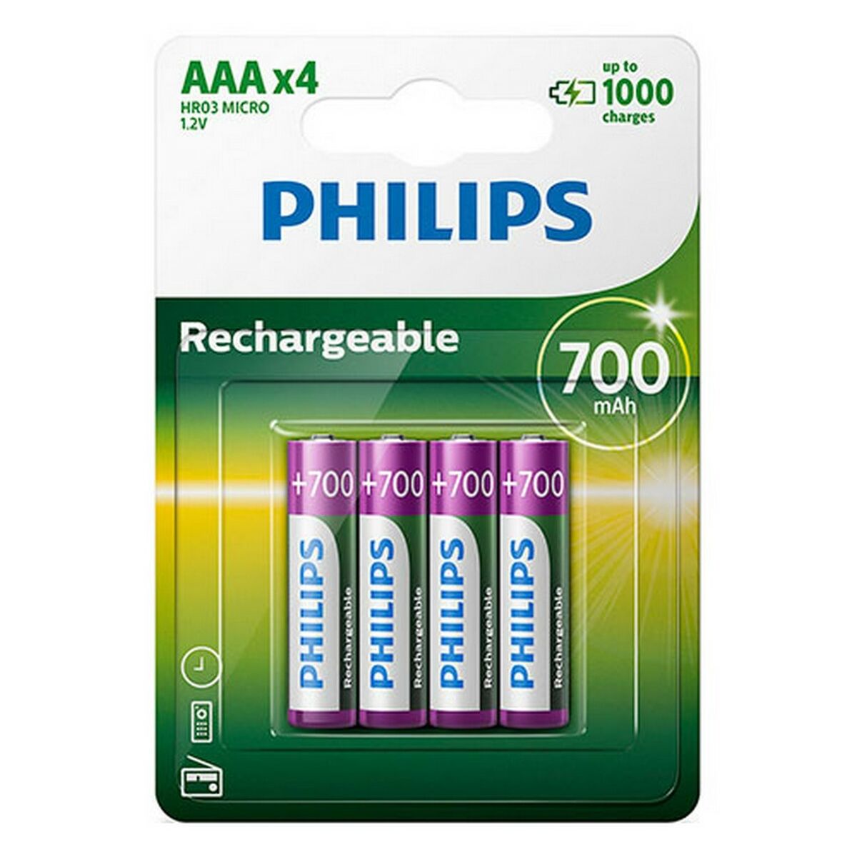Osta tuote Ladattavat paristot Philips R03B4A70/10 700 mAh 1,2 V verkkokaupastamme Korhone: Urheilu & Vapaa-aika 20% alennuksella koodilla VIIKONLOPPU